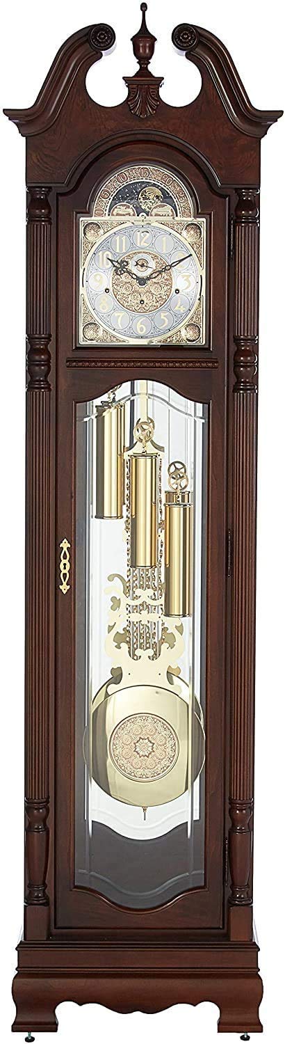 Howard Miller Baldwin Floor Clock 611-200 - Cherry Bordeaux Grandfather Vertical Home Decor with Illuminated Case & Cable-Driven Single-Chime Movement