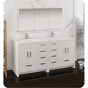 Fresca FVN9472WH Fresca Imperia 72" Glossy White Free Standing Double Sink Modern Bathroom Vanity w/ Medicine Cabinet