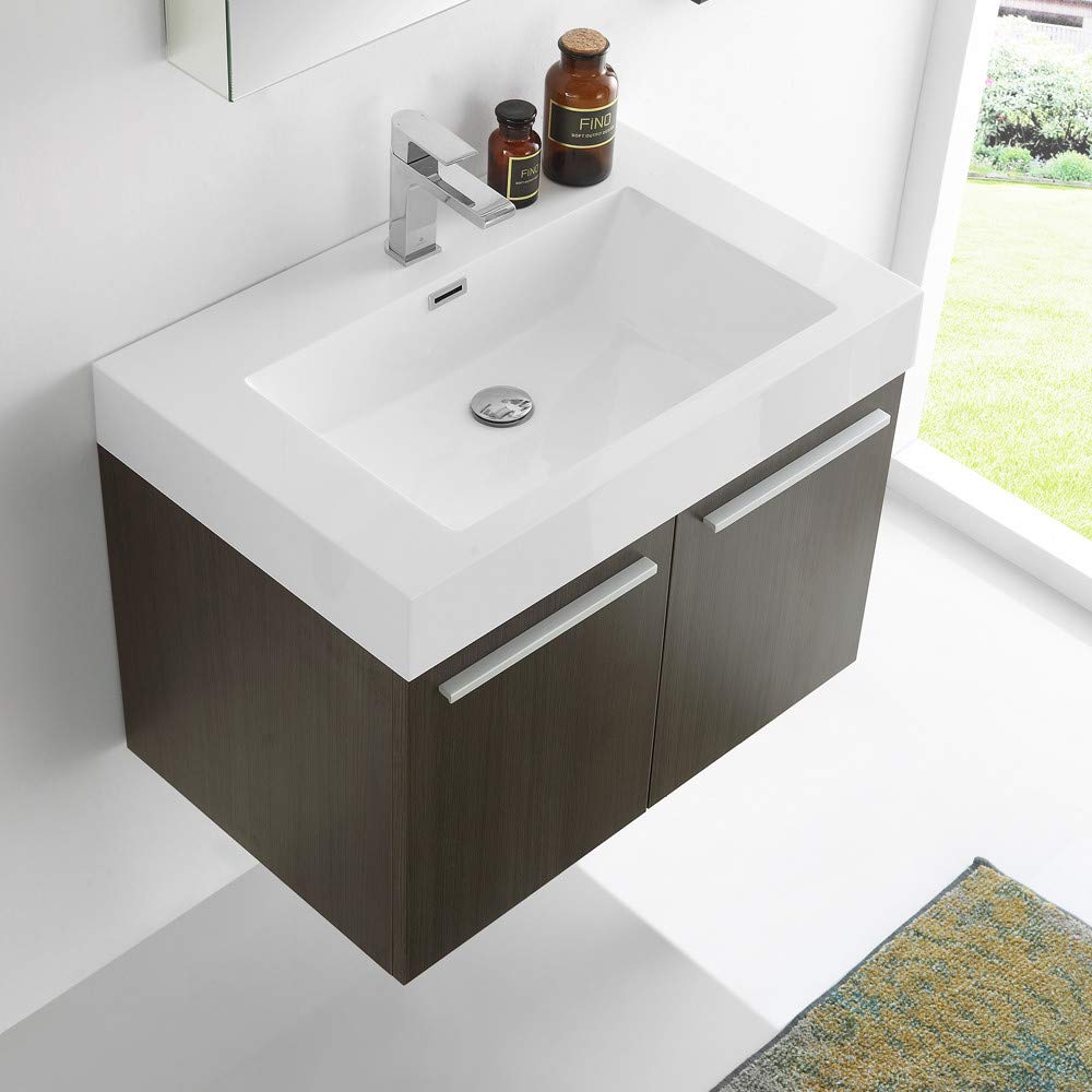 Fresca FVN8089WH Fresca Vista 30" White Wall Hung Modern Bathroom Vanity w/ Medicine Cabinet