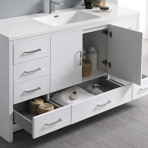 Fresca FCB9460WH-S-I Fresca Imperia 60" Glossy White Free Standing Modern Bathroom Cabinet w/ Integrated Single Sink