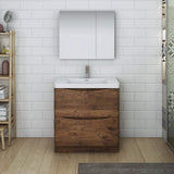 Fresca FVN9132RW Fresca Tuscany 32" Rosewood Free Standing Modern Bathroom Vanity w/ Medicine Cabinet