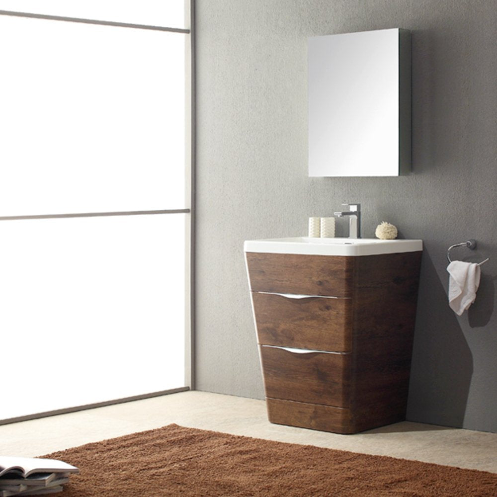 Fresca FVN8525RW Fresca Milano 26" Rosewood Modern Bathroom Vanity w/ Medicine Cabinet