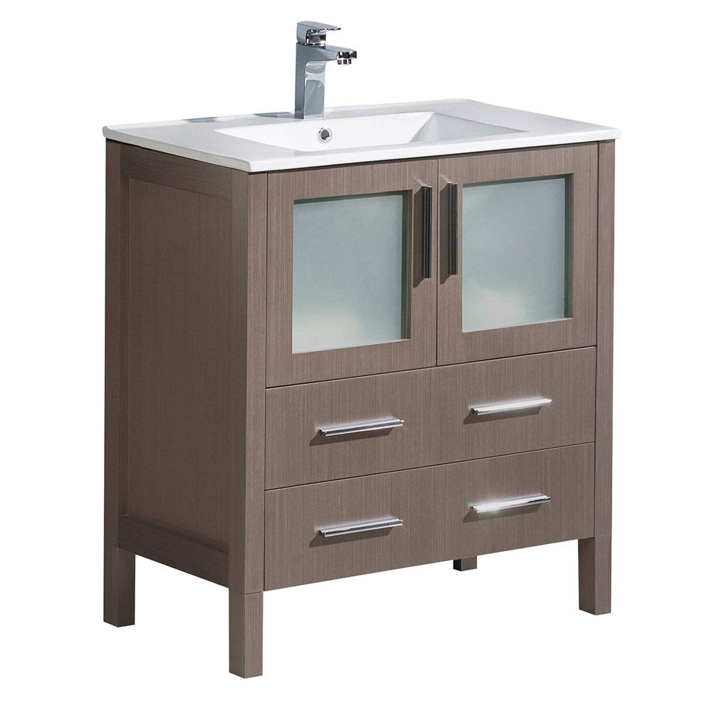 Fresca FCB6230GO-I Fresca Torino 30" Gray Oak Modern Bathroom Cabinet w/ Integrated Sink