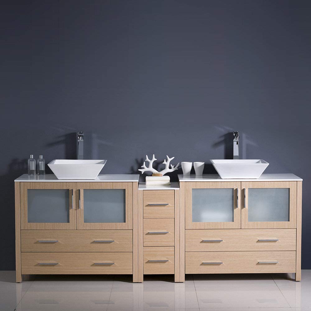 Fresca FCB62-361236ES-CWH-V Fresca Torino 84" Espresso Modern Double Sink Bathroom Cabinets w/ Tops & Vessel Sinks