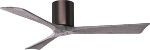 Matthews Fan IR3H-BB-BW-52 Irene-3H three-blade flush mount paddle fan in Brushed Bronze finish with 52” solid barn wood tone blades. 