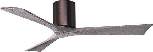 Matthews Fan IR3H-BB-BW-52 Irene-3H three-blade flush mount paddle fan in Brushed Bronze finish with 52” solid barn wood tone blades. 