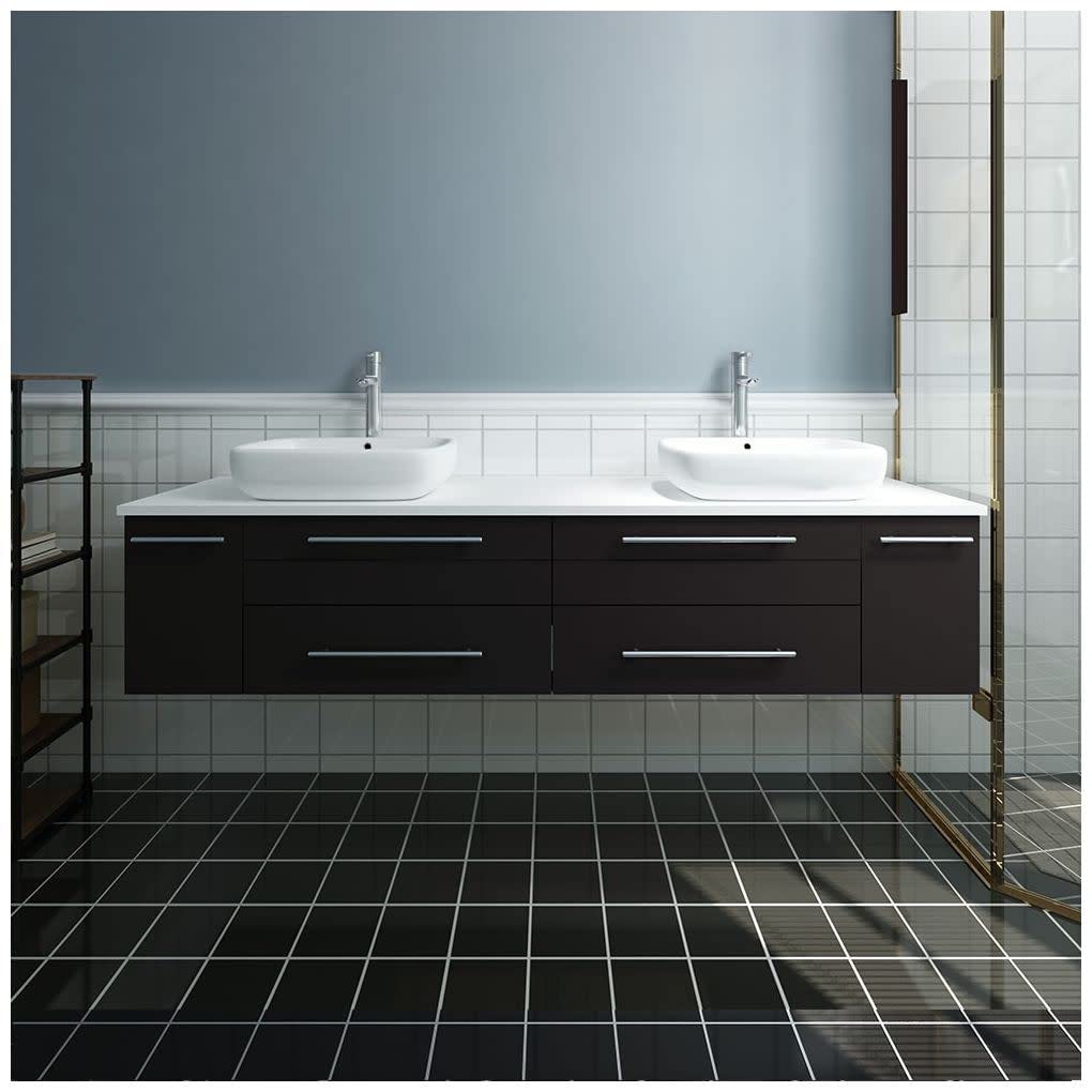 Fresca FCB6172ES-VSL-D-CWH-V Fresca Lucera 72" Espresso Wall Hung Modern Bathroom Cabinet w/ Top & Double Vessel Sinks