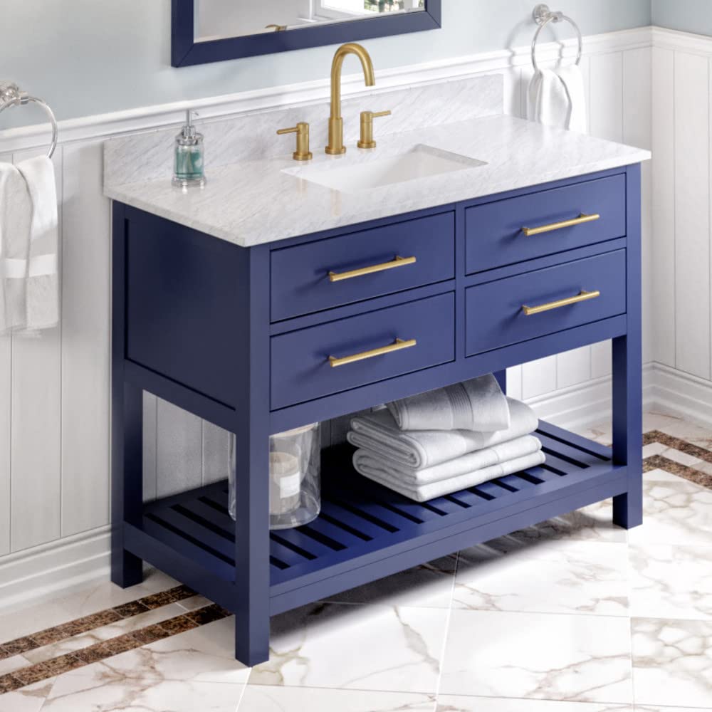 Jeffrey Alexander VKITWAV48BLWCR 48" Hale Blue Wavecrest Vanity, White Carrara Marble Vanity Top, undermount rectangle bowl