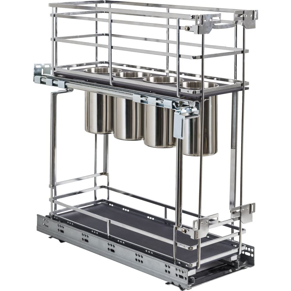 Hardware Resources SWS-UBPO8PC 8" Polished Chrome STORAGE WITH STYLE® Metal "No Wiggle" Soft-close Utensil Base Pullout