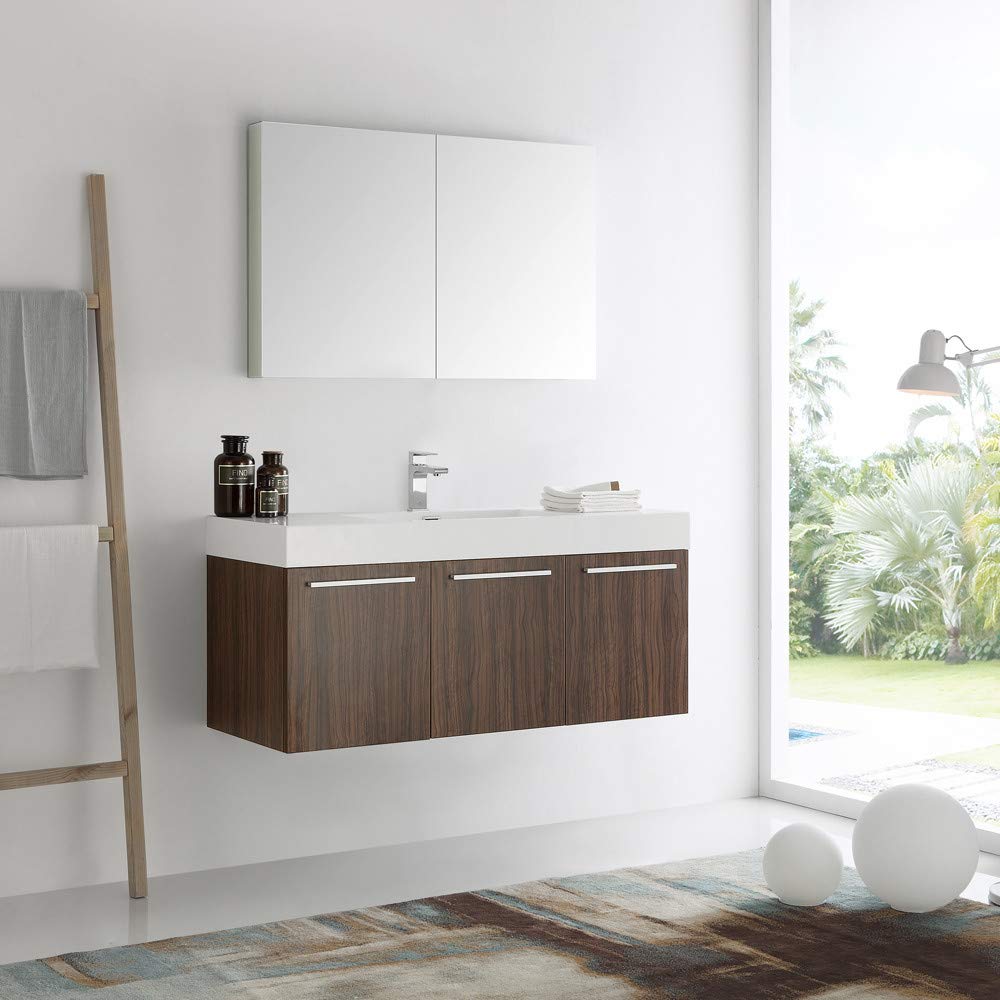 Fresca FVN8092WH Fresca Vista 48" White Wall Hung Modern Bathroom Vanity w/ Medicine Cabinet