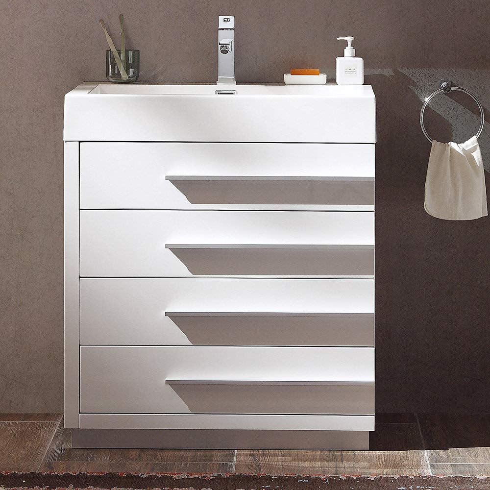 Fresca FCB8030WH-I Fresca Livello 30" White Modern Bathroom Cabinet w/ Integrated Sink
