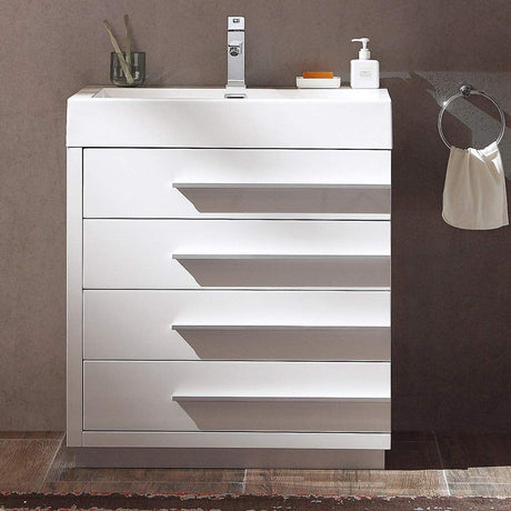 Fresca FCB8030WH-I Fresca Livello 30" White Modern Bathroom Cabinet w/ Integrated Sink