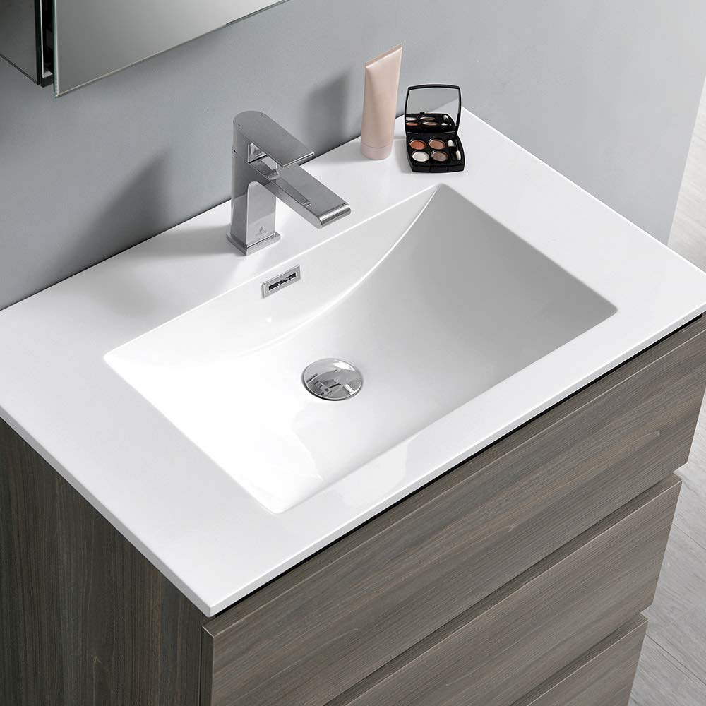 Fresca FCB9330HA-I Fresca Lazzaro 30" Glossy Ash Gray Free Standing Modern Bathroom Cabinet w/ Integrated Sink