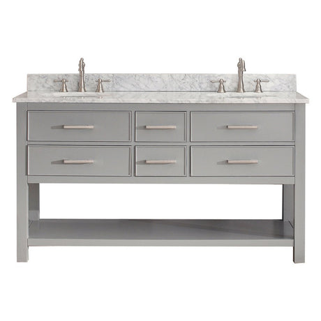 Avanity Brooks 61 in. Double Vanity in Chilled Gray finish with Carrara White Marble Top