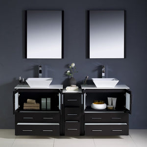 Fresca FVN62-301230ES-VSL Fresca Torino 72" Espresso Modern Double Sink Bathroom Vanity w/ Side Cabinet & Vessel Sinks