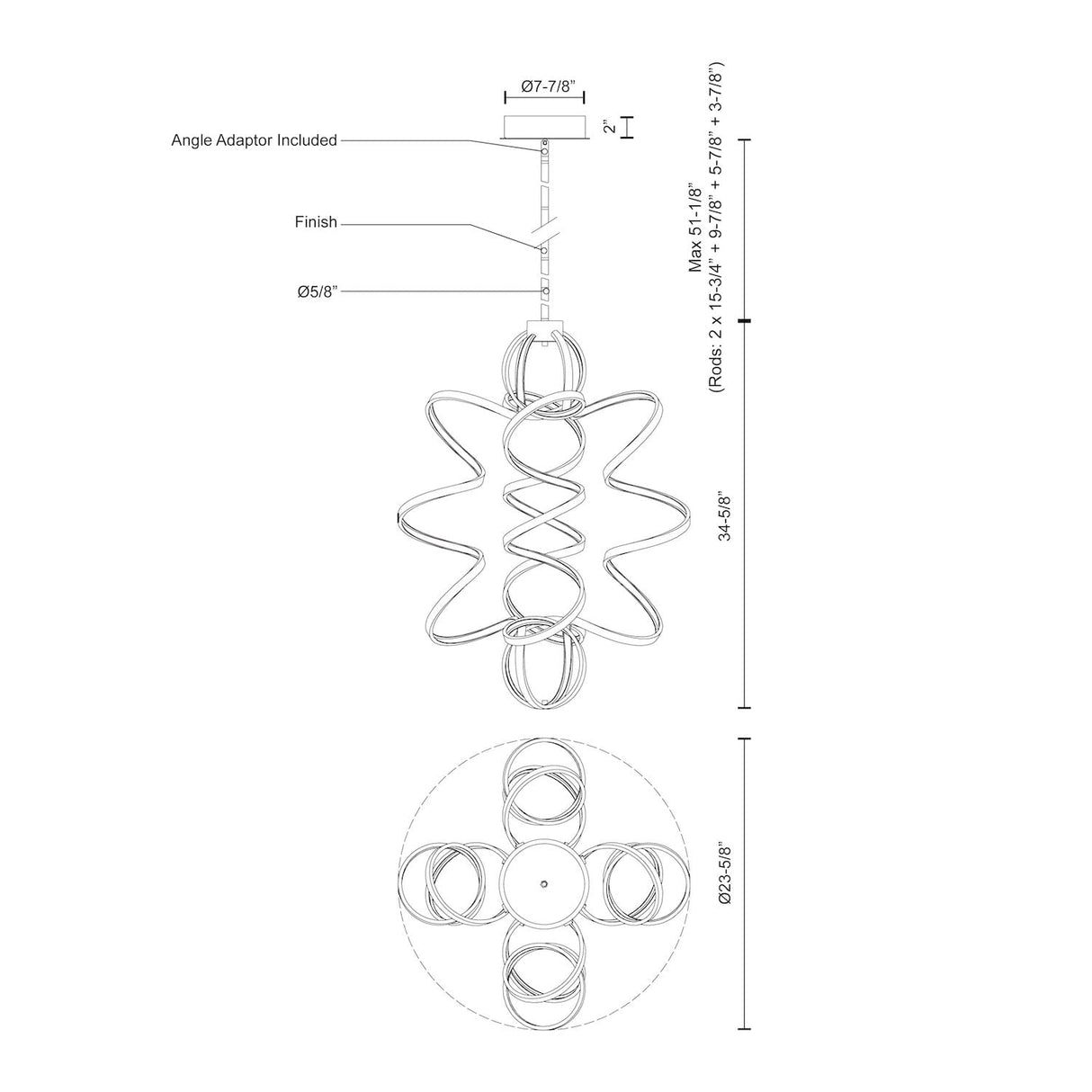 Kuzco CH93934-AS SYNERGY 34" CH Antique Silver 120V TRIAC/ELV LED 3000K 90CRI 107W