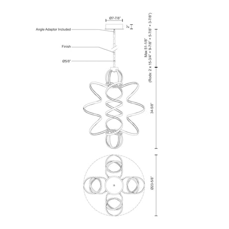 Kuzco CH93934-AS SYNERGY 34" CH Antique Silver 120V TRIAC/ELV LED 3000K 90CRI 107W