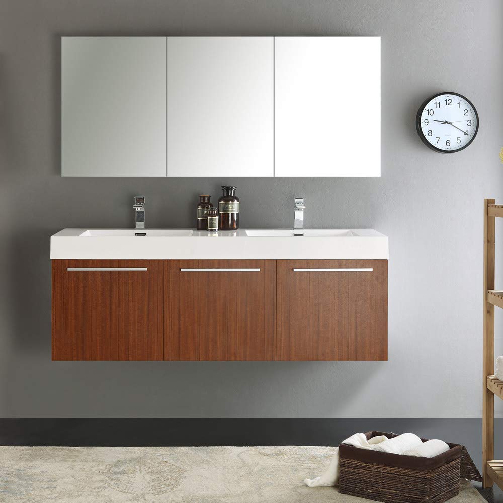 Fresca FVN8093GO-D Fresca Vista 60" Gray Oak Wall Hung Double Sink Modern Bathroom Vanity w/ Medicine Cabinet