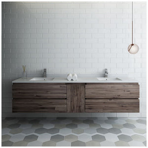 Fresca FCB31-361236RWH Fresca Formosa 82" Wall Hung Double Sink Modern Bathroom Cabinet in Rustic White