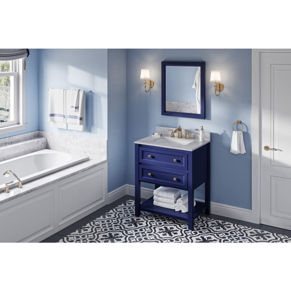 Jeffrey Alexander VKITADL30BLWCR 30" Hale Blue Adler Vanity, White Carrara Marble Vanity Top, undermount rectangle bowl