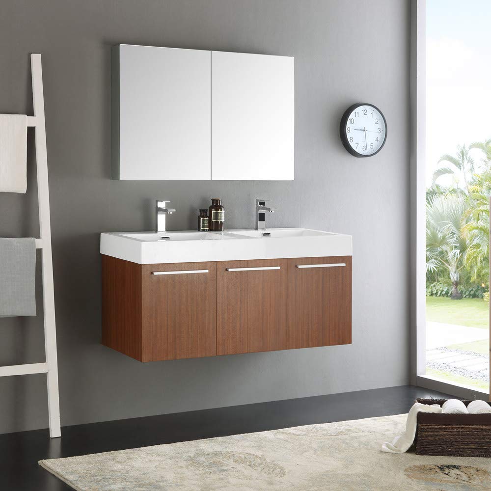 Fresca FVN8092WH-D Fresca Vista 48" White Wall Hung Double Sink Modern Bathroom Vanity w/ Medicine Cabinet