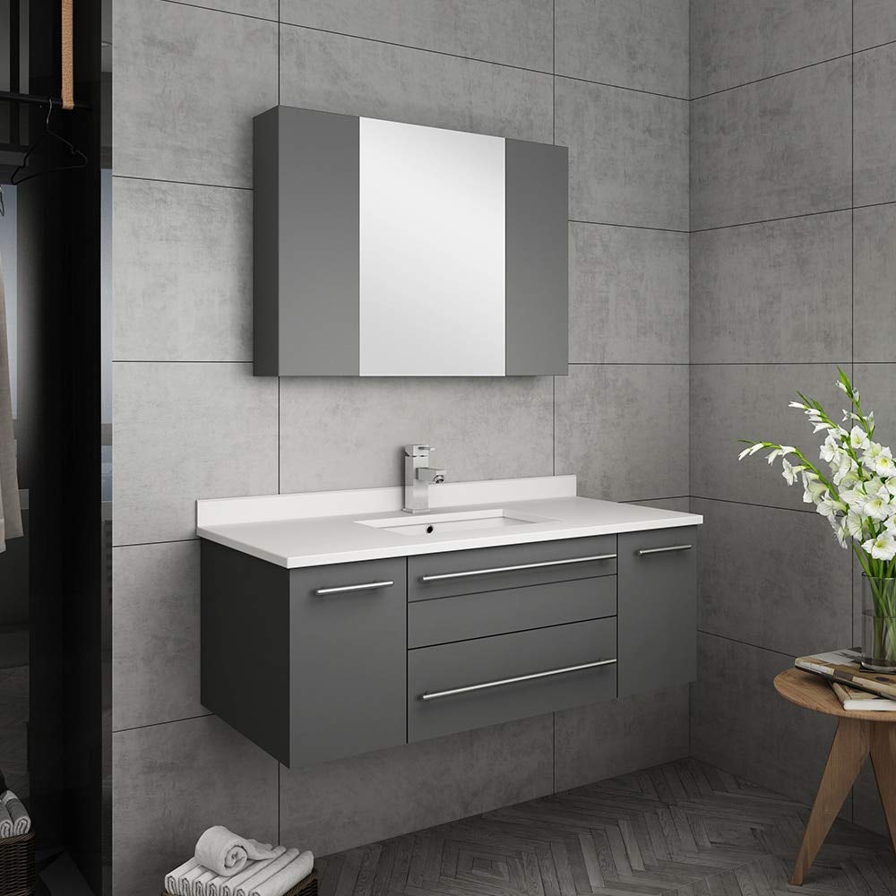 Fresca FVN6142ES-UNS Fresca Lucera 42" Espresso Wall Hung Undermount Sink Modern Bathroom Vanity w/ Medicine Cabinet