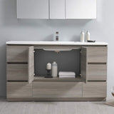 Fresca FCB9360GR-S-I Fresca Lazzaro 60" Gray Free Standing Modern Bathroom Cabinet w/ Integrated Single Sink