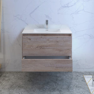 Fresca FCB9236WH-I Fresca Catania 36" Glossy White Wall Hung Modern Bathroom Cabinet w/ Integrated Sink