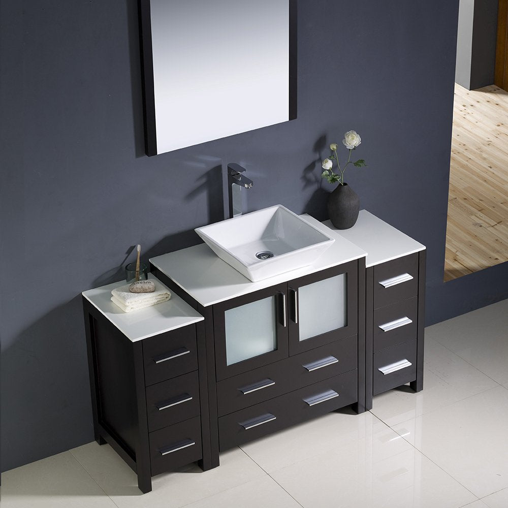 Fresca FVN62-123012ES-VSL Fresca Torino 54" Espresso Modern Bathroom Vanity w/ 2 Side Cabinets & Vessel Sink