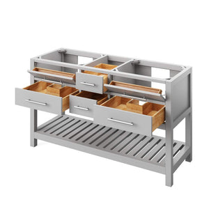 Jeffrey Alexander VKITWAV60GRBOR 60" Grey Wavecrest Vanity, double bowl, Boulder Cultured Marble Vanity Top, two undermount rectangle bowls