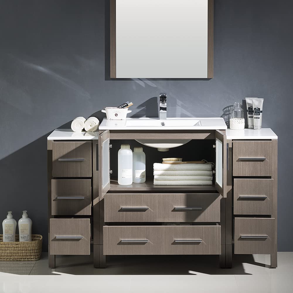 Fresca FVN62-123012GR-UNS Fresca Torino 54" Gray Modern Bathroom Vanity w/ 2 Side Cabinets & Integrated Sink