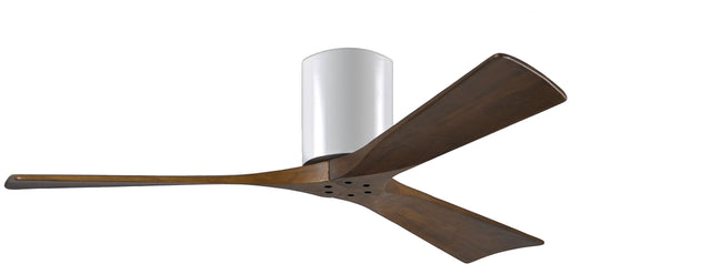 Matthews Fan IR3H-WH-WA-52 Irene-3H three-blade flush mount paddle fan in Gloss White finish with 52” solid walnut tone blades. 
