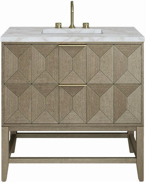 James Martin D100-V36-3VSL Emmeline 36" Single Basin Ash Wood Vanity Set with 3cm Victorian Silver Silestone Quartz Vanity Top and Rectangular Sink - Pebble Oak