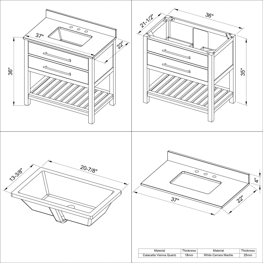 Jeffrey Alexander VKITWAV36BLWCR 36" Hale Blue Wavecrest Vanity, White Carrara Marble Vanity Top, undermount rectangle bowl