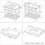 Jeffrey Alexander VKITWAV36GRCQR 36" Grey Wavecrest Vanity, Calacatta Vienna Quartz Vanity Top, undermount rectangle bowl