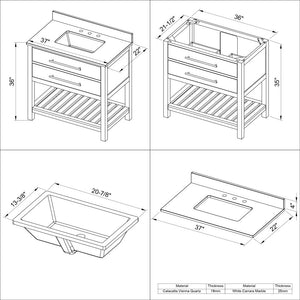 Jeffrey Alexander VKITWAV36GRCQR 36" Grey Wavecrest Vanity, Calacatta Vienna Quartz Vanity Top, undermount rectangle bowl