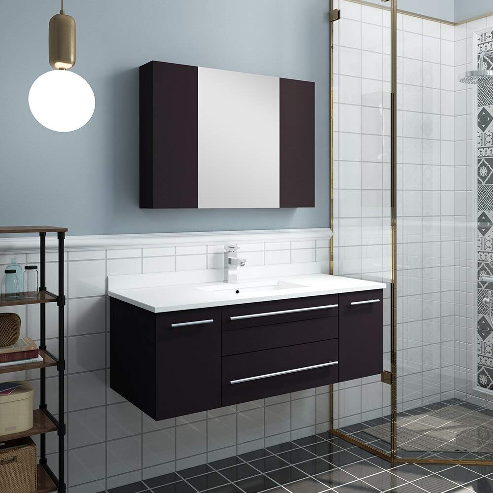 Fresca FVN6142ES-UNS Fresca Lucera 42" Espresso Wall Hung Undermount Sink Modern Bathroom Vanity w/ Medicine Cabinet