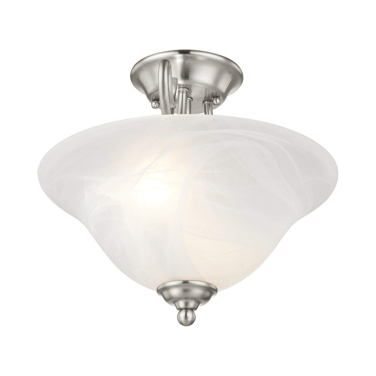 Livex Lighting 6121-91 Coronado 2 Light Brushed Nickel Semi Flush Mount with White Alabaster Glass