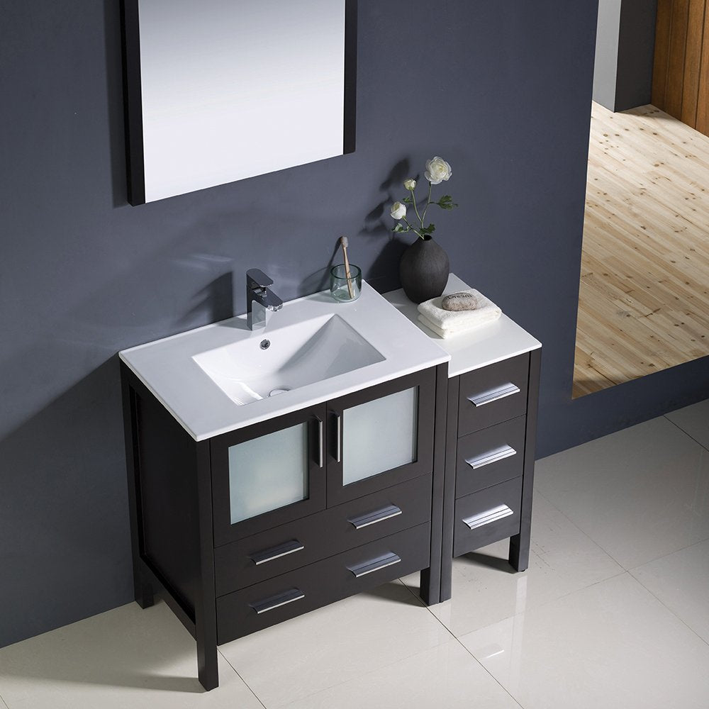 Fresca FVN62-3012ES-UNS Fresca Torino 42" Espresso Modern Bathroom Vanity w/ Side Cabinet & Integrated Sink