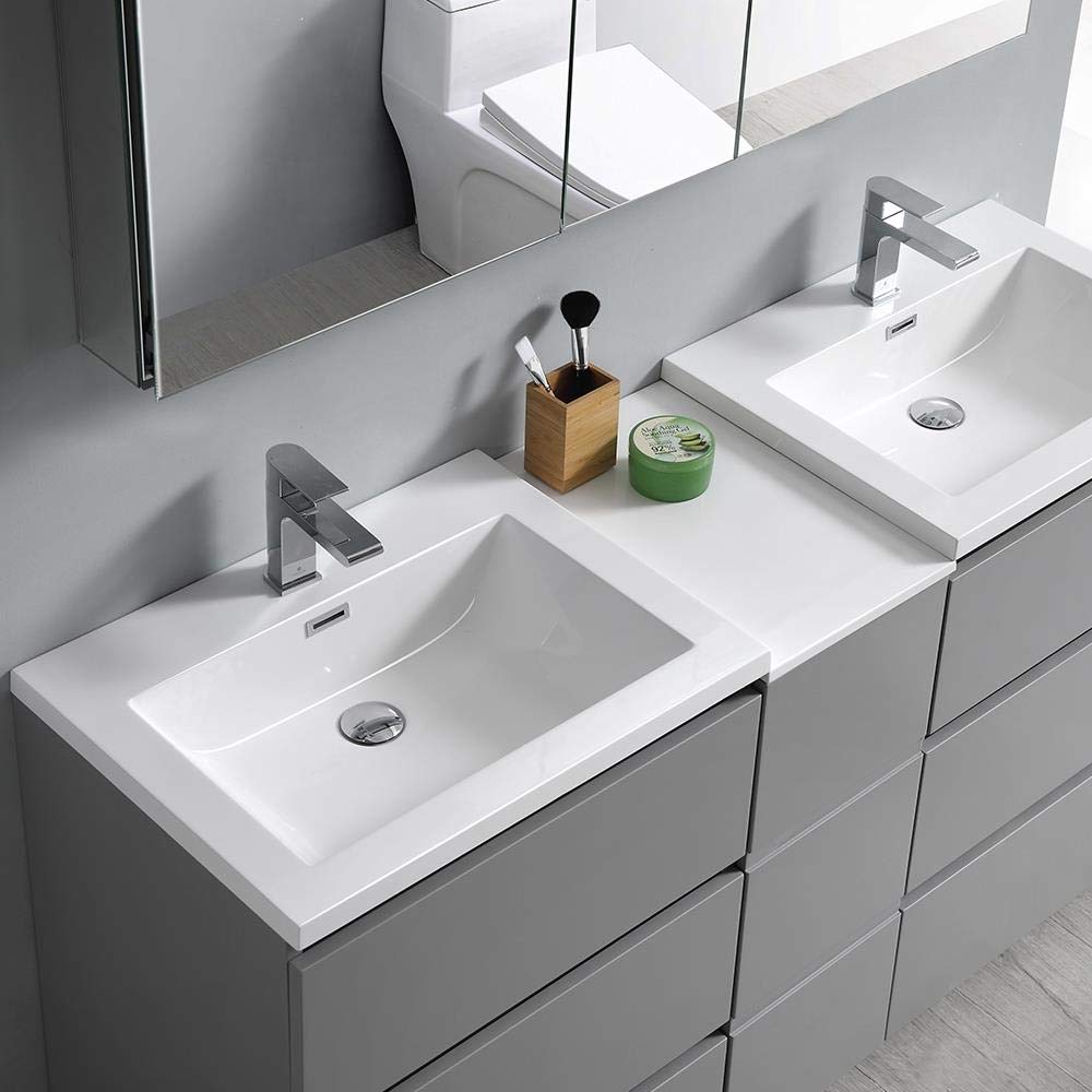 Fresca FVN93-241224GR-D Fresca Lazzaro 60" Gray Free Standing Double Sink Modern Bathroom Vanity w/ Medicine Cabinet