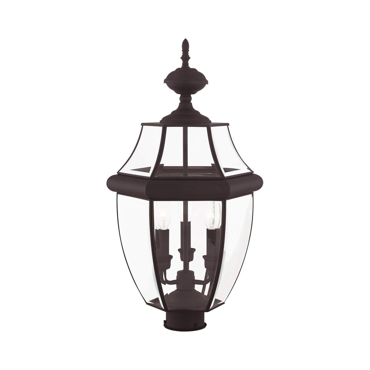 Livex Lighting 2354-07 Monterey 3 Light Outdoor Bronze Finish Solid Brass Post Head with Clear Beveled Glass