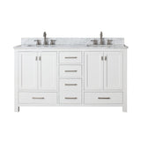 Avanity Modero 61 in. Double Vanity in White finish with Carrara White Marble Top