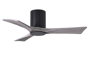 Matthews Fan IR3HLK-BK-BW-42 Irene-3HLK three-blade flush mount paddle fan in Matte Black finish with 42” solid barn wood tone blades and integrated LED light kit.