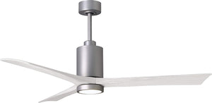 Matthews Fan PA3-BN-MWH-60 Patricia-3 three-blade ceiling fan in Brushed Nickel finish with 60” solid matte white wood blades and dimmable LED light kit 