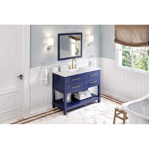Jeffrey Alexander VKITWAV48BLCQR 48" Hale Blue Wavecrest Vanity, Calacatta Vienna Quartz Vanity Top, undermount rectangle bowl