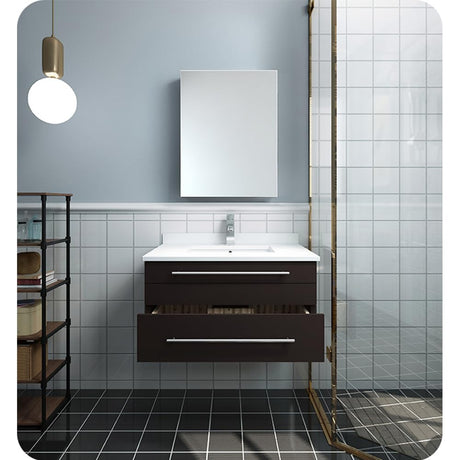 Fresca FVN6130ES-UNS Fresca Lucera 30" Espresso Wall Hung Undermount Sink Modern Bathroom Vanity w/ Medicine Cabinet