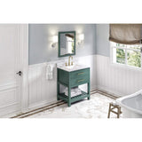 Jeffrey Alexander VKITWAV30GNWCR 30" Forest Green Wavecrest Vanity, White Carrara Marble Vanity Top, undermount rectangle bowl