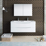 Fresca FVN9048WH-D Fresca Tuscany 48" Glossy White Wall Hung Double Sink Modern Bathroom Vanity w/ Medicine Cabinet