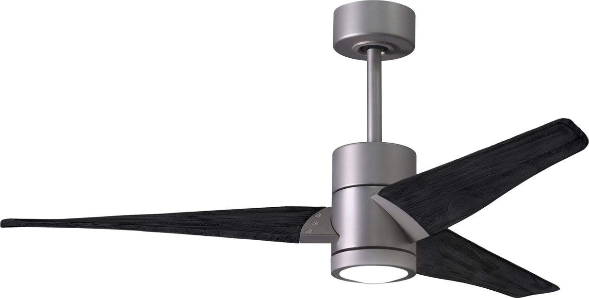 Matthews Fan SJ-BN-BK-52 Super Janet three-blade ceiling fan in Brushed Nickel finish with 52” solid matte blade wood blades and dimmable LED light kit 