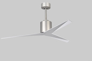 Matthews Fan EK-BN-WH Eliza 3-blade paddle fan in Brushed Nickel finish with gloss white all-weather ABS blades. Optimized for wet locations.